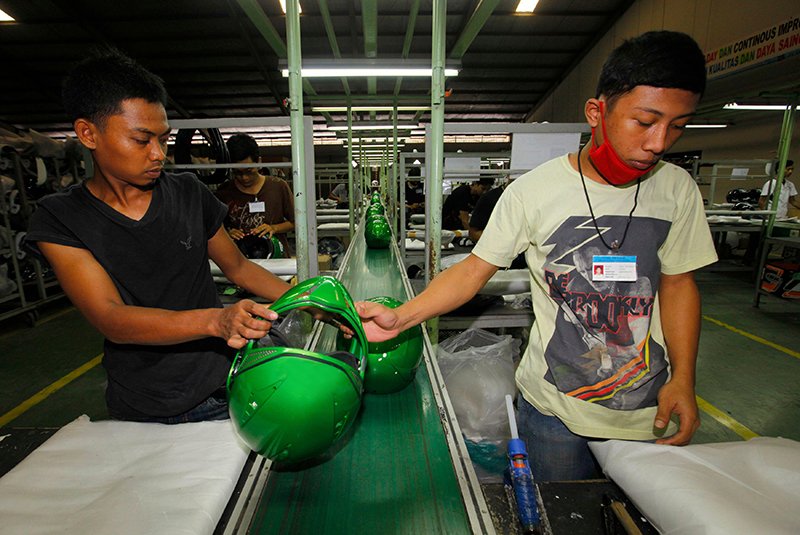 Helmets being made in factory